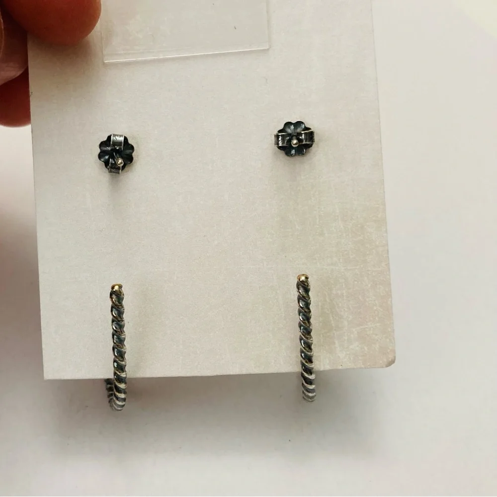 Handcrafted steel post earrings rope design